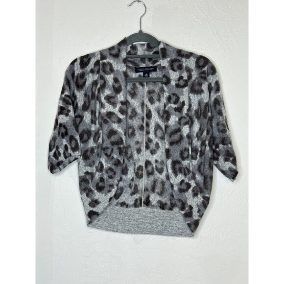 Banana Republic Wool Cashmere Blend Italian Wool Gray Leopard Bolero Shrug Med - Picture 2 of 7